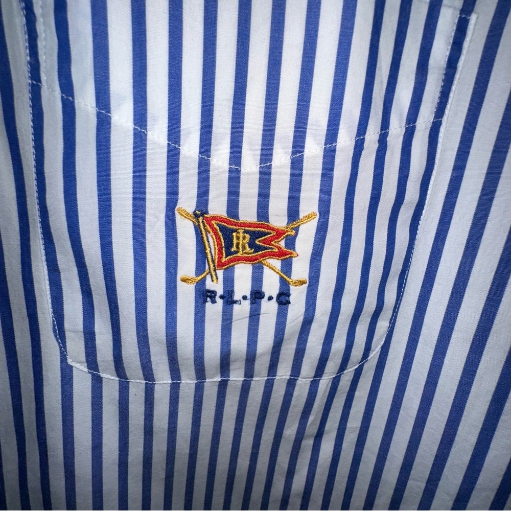Polo Ralph Lauren RLPC Mens Vintage Blue Striped Dress Shirt XXL Flag Golf Clubs - Picture 3 of 6